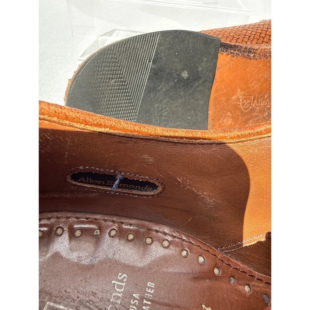 Allen Edmonds Shreveport Shoes Mens 12 D Tan Good Woven Leather Cap Toe Oxford